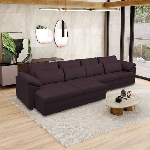 Sofá Retrátil Elétrico Sala de Estar Nolan Bipartido 379cm Conforto Premium em Couro Borgonha G58 - 