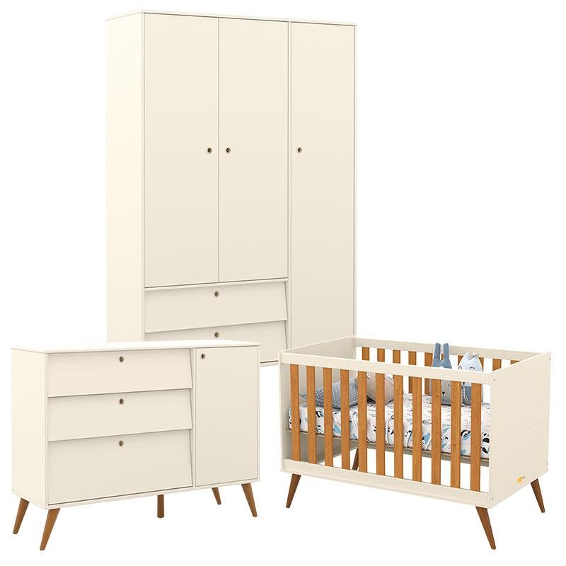 Quarto de Bebê Retro Gold 3 Portas Off White Freijó Eco Wood – Matic ...