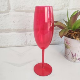 Taça Para Espumante Champagne 280ml Poliestireno Vermelho Translúcido Ou - 4