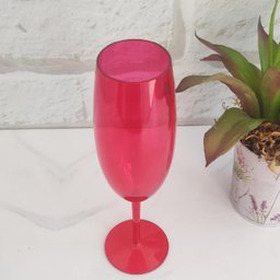 Taça Para Espumante Champagne 280ml Poliestireno Vermelho Translúcido Ou - 6