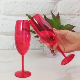 Taça Para Espumante Champagne 280ml Poliestireno Vermelho Translúcido Ou - 7