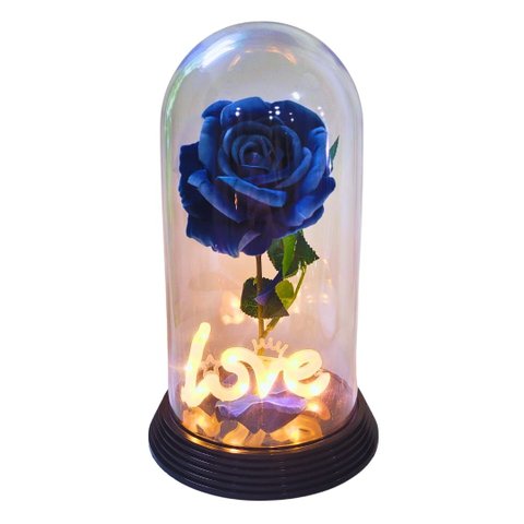 Luminária Love a Rosa Encantada Azul 28 Cm Presente de Natal Presente para Namorada Amor Lindo Bouti