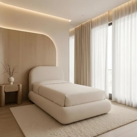 Cama Estofada Solteiro com Cabeceira Design Moderno e Sofisticado com Peseira
