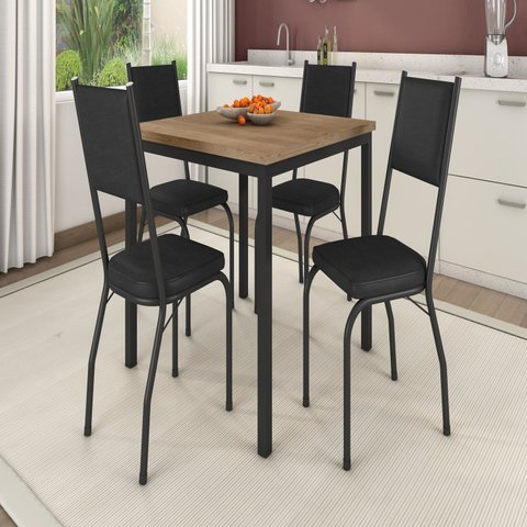 Conjunto Sala de Jantar Mesa Quadrada 90cm Tampo BP com 4 Cadeiras Adriana Preto/Demolição