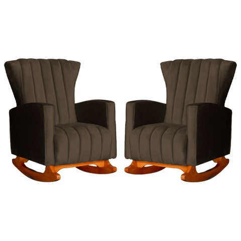 Conjunto 2 Poltronas Estofadas de Balanço Melinda Veludo Marrom - LM DECOR