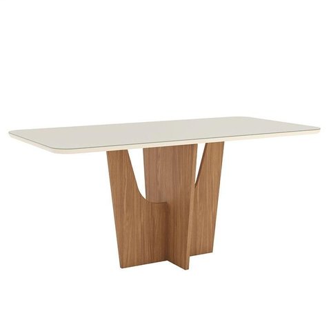 Mesa de Jantar Vértice 180 Cm Canto Arredondado com Vidro Nature Off White – Henn