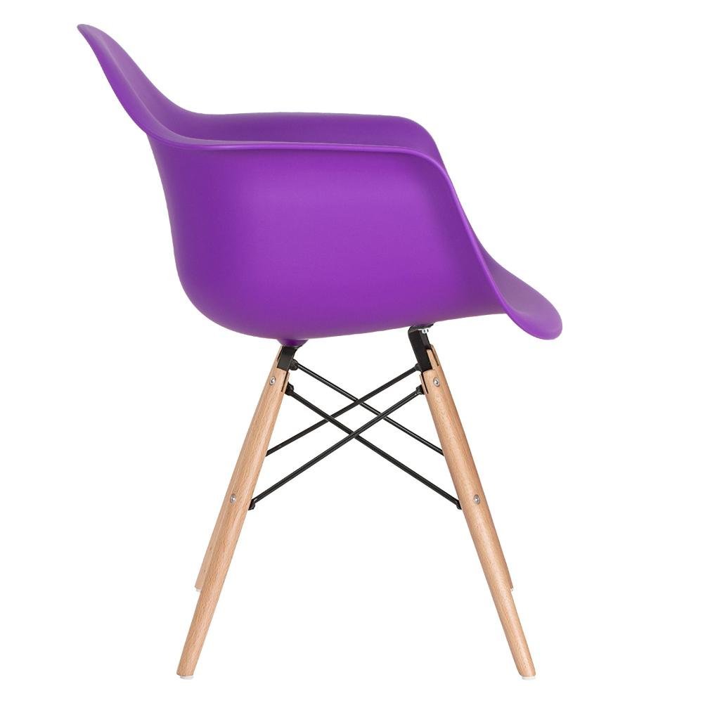 KIT - 10 x cadeiras Charles Eames Eiffel DAW com braços - Base de madeira clara - Roxo - 3