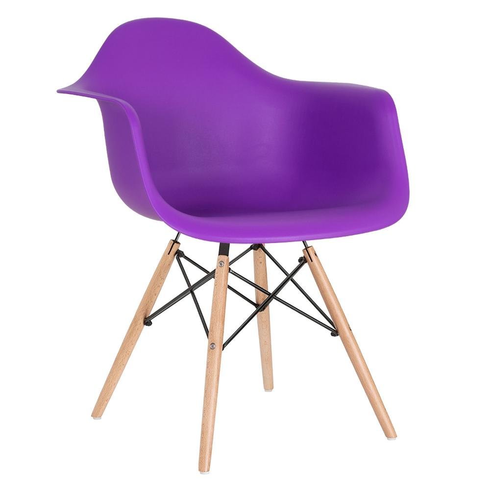 KIT - 10 x cadeiras Charles Eames Eiffel DAW com braços - Base de madeira clara - Roxo - 2