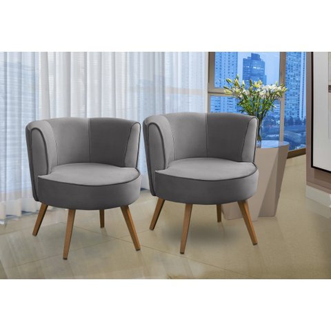 Kit 2 Poltronas Para Sala Decorativa Isadora Suede Cinza Madelina Decor