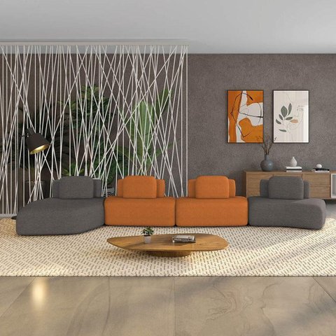 Sofá 4 Lugares Orgânico com Chaise e 3 Módulos Berlim bouclê Gf K01 - D'Rossi Grafite-caramelo