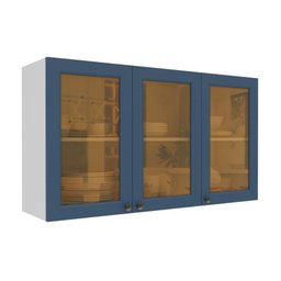 Armário de Cozinha Americana Aéreo 120cm 3 Portas com Vidros Multimóveis Cr20488 Branco/azul - 1