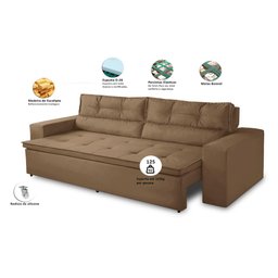 Sofá Retrátil e Reclinável 3 lugares com Molas 1,80m Vegas Suede Cappuccino Adonai Estofados - 2