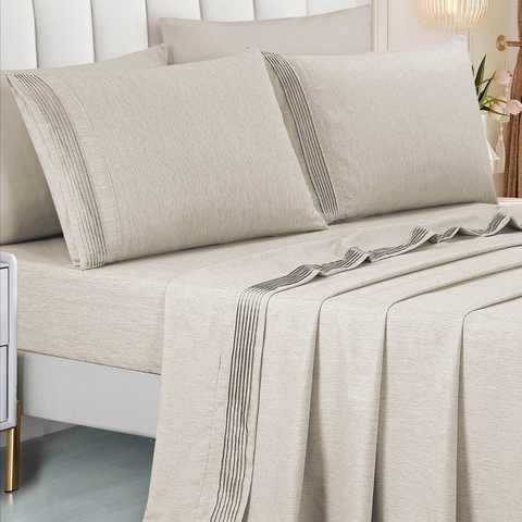 Conjunto Cama Casal King Size Lizzie 04 Pç Bordado 300 Fios Toque Extra Macio:caqui