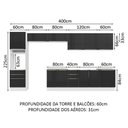 Ver imagem 4 de Armário de Cozinha Completa 400cm Branco/Preto Lux da Thauane Madesa