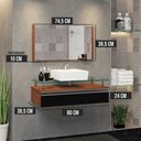 Ver imagem 3 de Conjunto Gabinete Banheiro Ametista 80cm com Tampo de Vidro:natura/preto/branco/um Furo