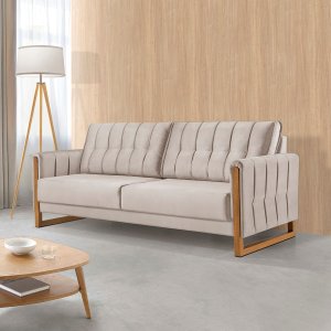 Sofá Lottus 220cm Premium Design Sofisticado em Veludo:bege
