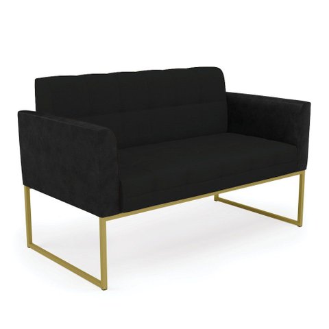 Sofá Namoradeira 2 Lugares Base Industrial Dourado Elisa Preto/linho Preto A79 D03 - D'Rossi