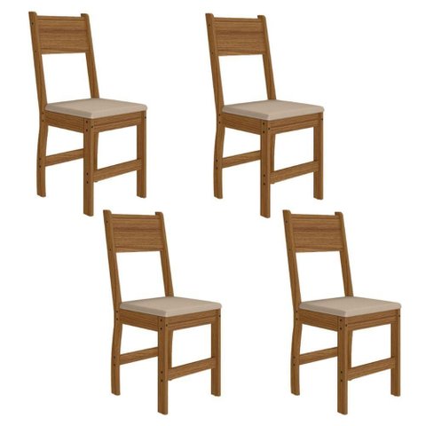 Kit 4 Cadeiras de Jantar Milano MDF Bege Base Carvalho Pallazio