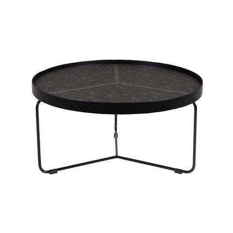 Mesa Centro Kevin Tampo Couro Castanho com Base Preto Laca 77cm - 48474