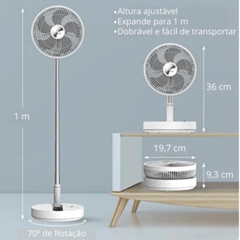 Ventilador Portátil sem Fio Dobrável Recarregável Mesa Chão Cor:branco;tamanho:u
