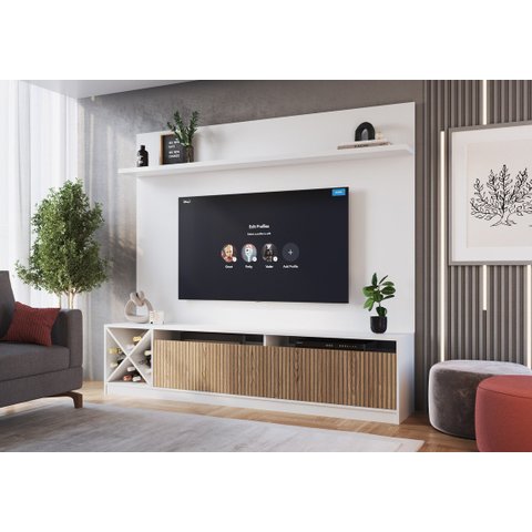 Rack Home para TV até 60 polegadas 02 portas Roma Ripado Adega Quiditá 1600x1804x350 Branco/Brise