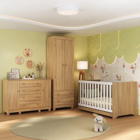 Quarto de Bebê Completo com Berço Americano 3 em 1 Allegra Multimóveis Mp4594 Madeirado