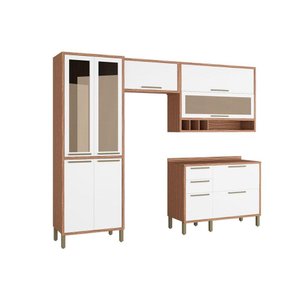 Cozinha Modulada Ronipa Syrah 4 Peças (2 Armários + 1 Balcão + 1 Paneleiro) C4P05 Sevilha/Branco