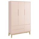 Ver imagem 2 de Guarda Roupa Infantil 3 Portas e Cômoda com Porta New Classic Rosa com Pés Madeira Natural - Reller