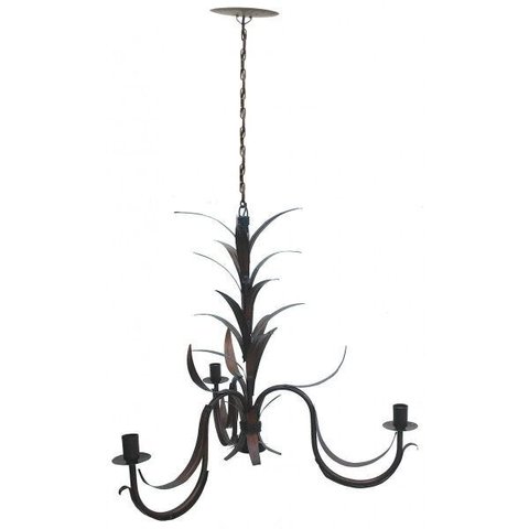 Lustre Rustico Folhagem para Sala Envelhecido Artesanal 03 Bocais