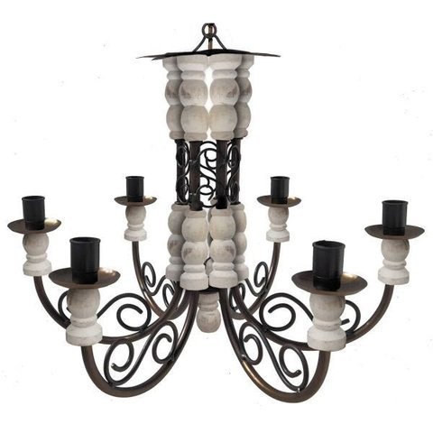 Luminária De Teto Rustica Artesanal em Madeira e Ferro para Quarto - Branco & Verniz