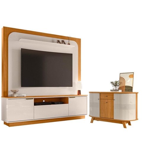 Estante Home Theater Nilo sem Pés com Aparador para Sala Buffet Monza Cinamomo Off White - Madetec