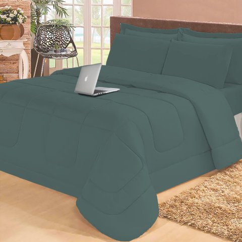 Jogo de Cama Queen com Edredom Lençol Fronha Função Cobre Leito e Cobertor