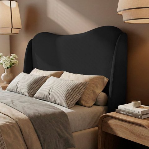 Cabeceira Orgânica para Cama Box Casal Padrão Luma 140cm Bouclê Preto - Desk Design