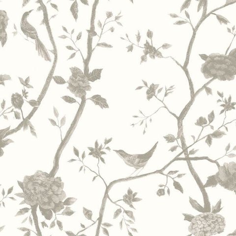 Papel de Parede Pássaros Cinza Claro 52cm X 10m Rustic