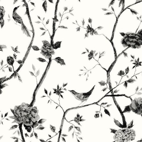 Papel de Parede Pássaros Cinza Escuro 52cm X 10m Rustic