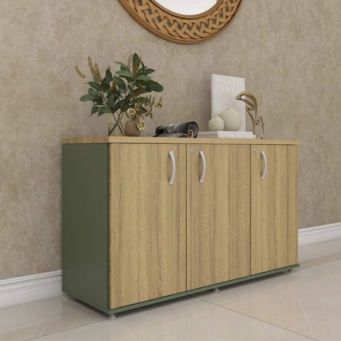 Armário para Escritório Pivotante Credenza Cinza/Salvia/Samba