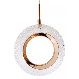 Pendente Argola Cristal Dourado Polido Led 7w 3 Cores 3000k 4000k 6500k Interno Design Moderno Bivol