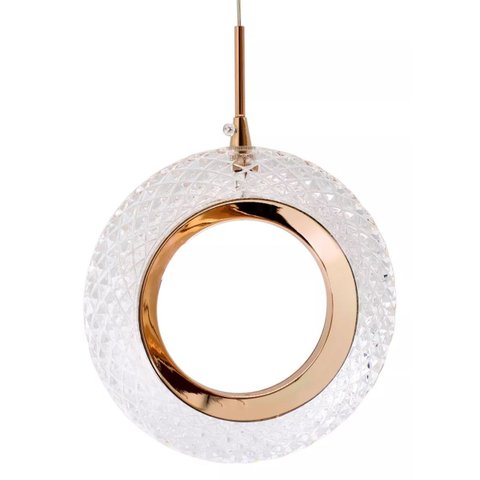 Pendente Argola Cristal Dourado Polido Led 7w 3 Cores 3000k 4000k 6500k Interno Design Moderno Bivol