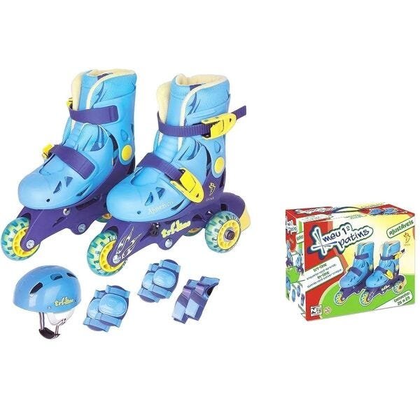 Patins Roller Infantil Tri Line 3 Rodas Com Kit De Proteção menino Azul - 26-29 - 3