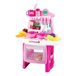 Cozinha Infantil Completa Fogão e Pia Panelas Com Acessórios Luzes e Som Menina Rosa - 1
