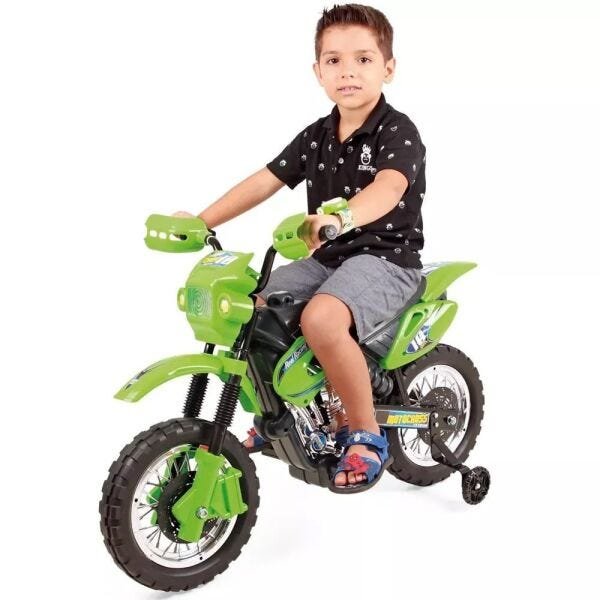 Mini Moto Cross Elétrica 6v Infantil Triciclo Bateria Bivolt - Verde