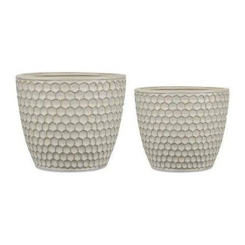 Kit Cachepot Off White em Cerâmica 2Pc 8658 Mart