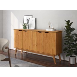 Buffet / Balcão Pr 1.60m 4 Portas Estilo Retrô com Pés em Madeira Maciça Cor Cinamomo - 2