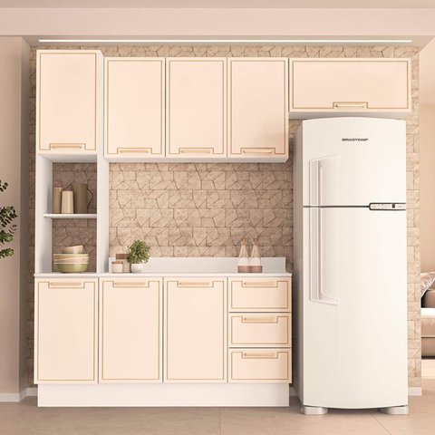 Armário de Cozinha Modulada Completa 4 Peças 200cm com Tampo 100% Mdf Amara Politorno Móveis