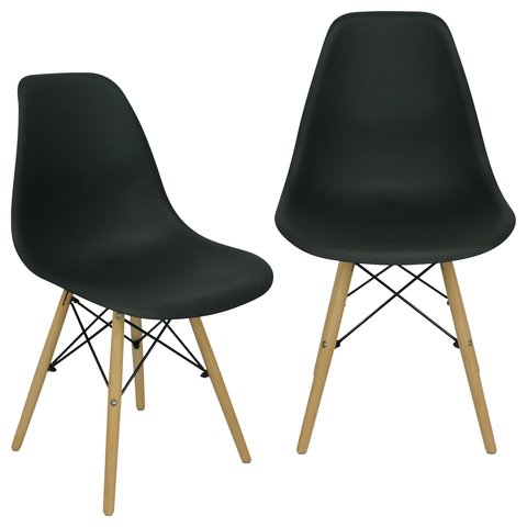Kit C/ 2 Cadeiras Charles Eames Wood Dkr Eiffel Pretas