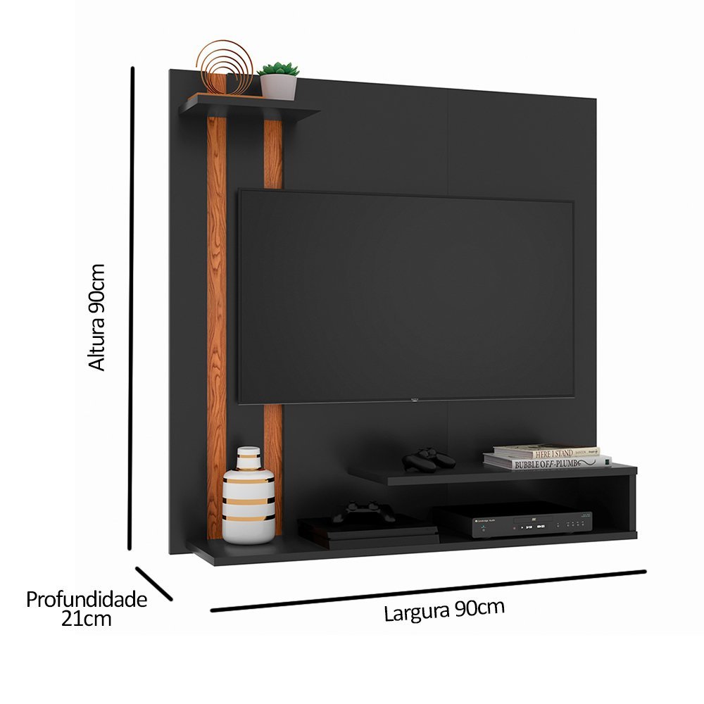 Painel para Tv Smart até 32 Polegadas com Prateleira Quarto Sala - Cal Móveis - Preto / Nature - 2