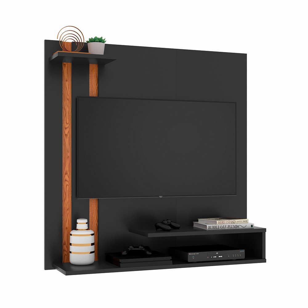 Painel para Tv Smart até 32 Polegadas com Prateleira Quarto Sala - Cal Móveis - Preto / Nature