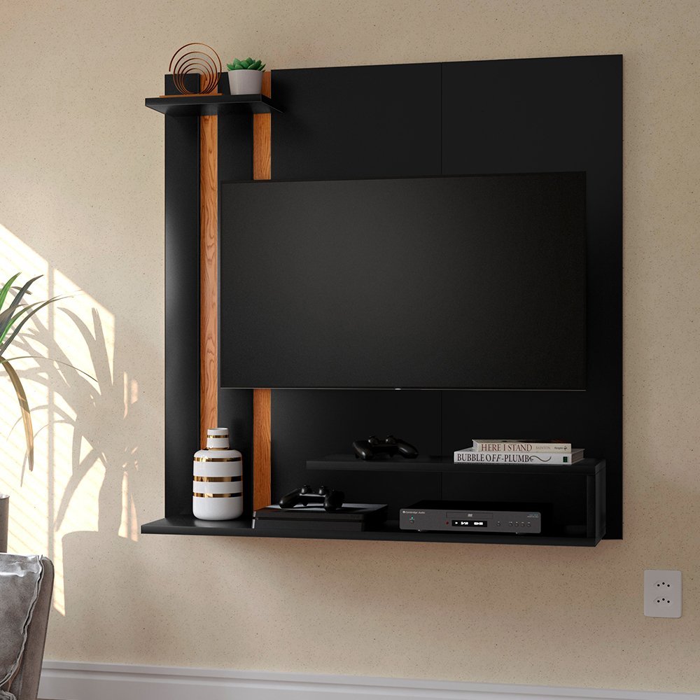 Painel para Tv Smart até 32 Polegadas com Prateleira Quarto Sala - Cal Móveis - Preto / Nature - 3