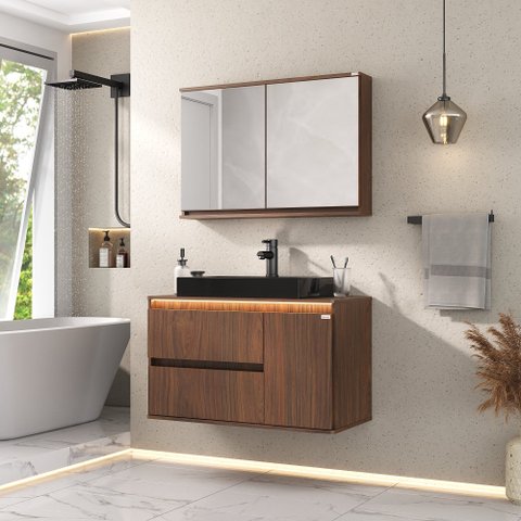 Conjunto Adelaide 90cm Suspenso com Cuba Aurora Preta - Fabribam Cacau