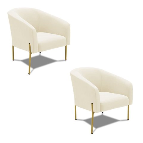 Poltrona Decorativa Pé de Ferro Dourado Kit 2 Stella Cotelê Ext/veludo D03 - D’Rossi